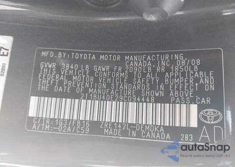 2009 Toyota Corolla from USA, damaged, VIN 2T1BU40E29C094448